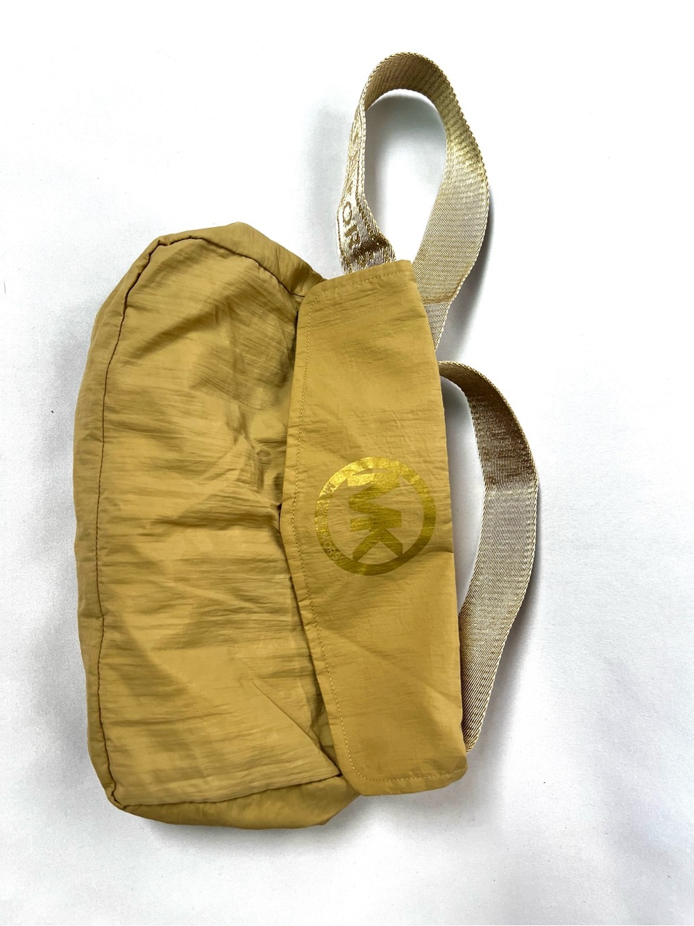 Michael Kors Packable Nylon Sling Shoulder Bag Beige Gold Logo